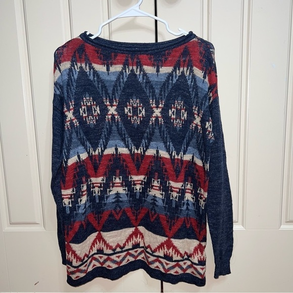 NWT Chaps Red and Blue Southwestern Tribal Long Sleeve Crew Neck Pullover Size M - Picture 2 of 11